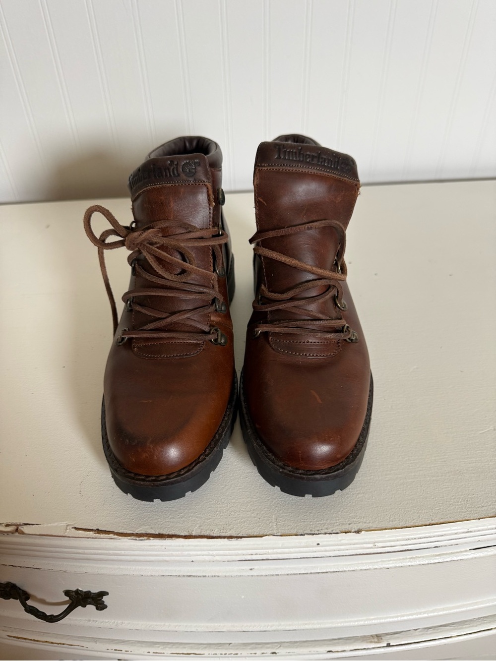 Vintage Timberland Brown Leather Hiking Boots Made in Italy Women’s 8.5 - Picture 2 of 13